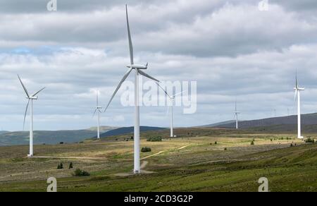 Éoliennes faisant partie de la ferme éolienne de Clyde, qui couvre environ 47 kilomètres carrés dans les Uplands du Sud, en Écosse, au Royaume-Uni. Banque D'Images