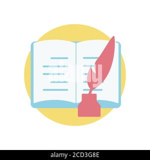 Icône langue et littérature. Symbole d'un livre et d'un stylo à encre. Illustration de Vecteur