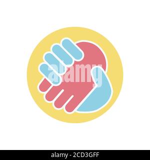 Poignée de main du partenariat d'amitié. Différentes mains de couleur. Symbole d'entreprise, d'amitié ou d'intégration sociale. Illustration de Vecteur