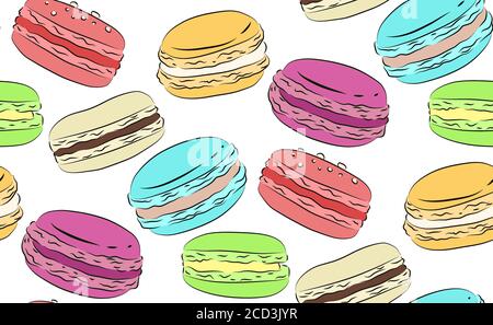 Texture sans couture avec un dessin de macarons multicolores. Motif vectoriel pour les enveloppeurs, les tissus, le papier peint et votre créativité Illustration de Vecteur