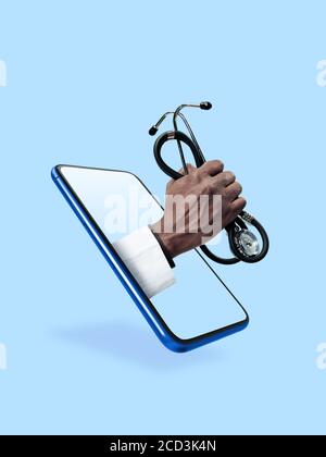 Votre smartphone ou autre appareil : tout ce dont vous avez besoin pour un style de vie moderne. CopySpace pour publicité. Achat, livraison de marchandises, achats en ligne et concept de services. Médecins, services médicaux, consultation. Banque D'Images