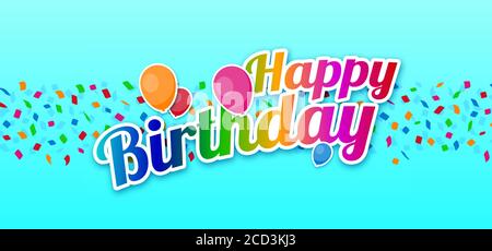 Joyeux anniversaire signe coloré avec des ballons sur des confettis. Illustration de Vecteur