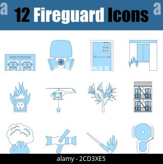 Ensemble d'icônes Fireguard. Ligne fine avec Blue Fill Design. Illustration vectorielle. Illustration de Vecteur