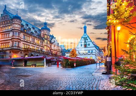 Marktplatz, place principale de Rothenburg ob der Tauber. Avec effet HDR, Bavière, Allemagne Banque D'Images