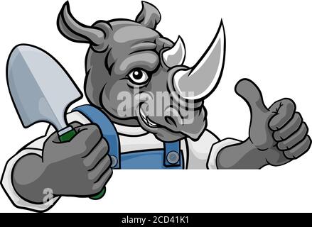 Rhino jardinage jardinier mascotte animale Illustration de Vecteur