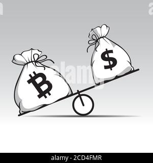 Blockchain, icône Dolar et Bitcoin. Icône poids. Illustration et icônes du contour vectoriel. Illustration de Vecteur