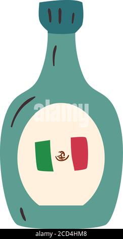 Bouteille de tequila mexicaine forme libre style Icon design, Mexique culture tourisme repère latin et thème de partie illustration vectorielle Illustration de Vecteur