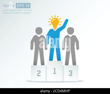 Grand gagnant du prix Creative MAN Business Award. Les gens qui réussissent sur le podium, le gagnant et le premier homme, la récompense d'homme d'affaires, la compétition de victoire, l'image vectorielle. Illustration de Vecteur
