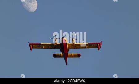 Opérations de lutte contre les incendies de forêt. Canadair au travail. Calabre, Italie. 2020. Banque D'Images