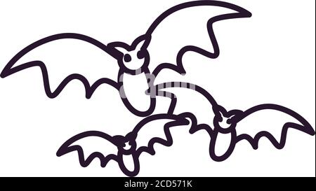 Halloween chauves-souris dessins animés forme libre style de ligne de style Icon design, Holiday et effrayant thème illustration vectorielle Illustration de Vecteur