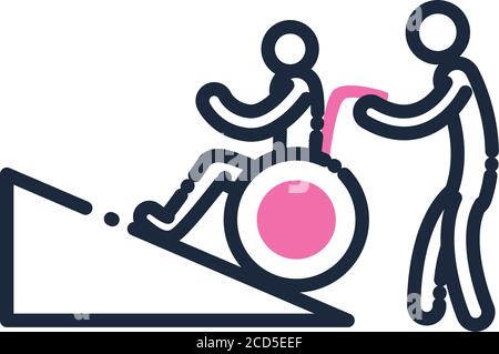 homme aidant d'autres personnes sur la ligne de fauteuil roulant et icône de style de remplissage De handicap handicapé et thème médical Illustration vectorielle Illustration de Vecteur