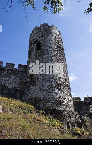 Vue panoramique sur la tour et le mur du château de Bezdez en République tchèque. Banque D'Images