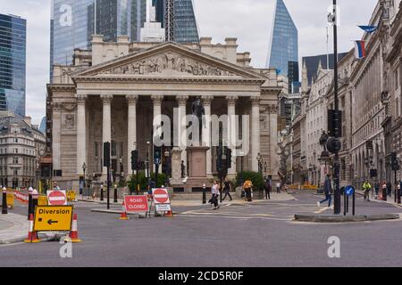 Bank de la City de Londres, Royaume-Uni, fin août 2020, sans employés de la ville et sans travaux routiers, après verrouillage Banque D'Images