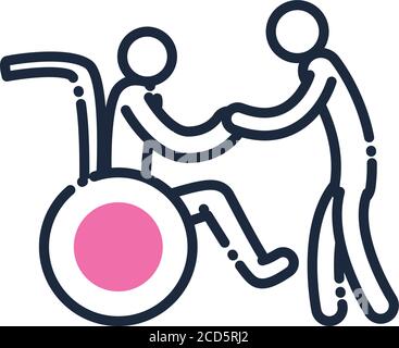 homme aidant d'autres personnes sur la ligne de fauteuil roulant et icône de style de remplissage De handicap handicapé et thème médical Illustration vectorielle Illustration de Vecteur