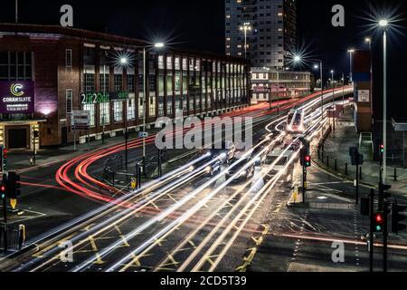 Pistes de lumière à Leicester City Banque D'Images