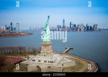 Vue aérienne de la Statue de la liberté, Liberty Island, New York City, New York State, USA Banque D'Images