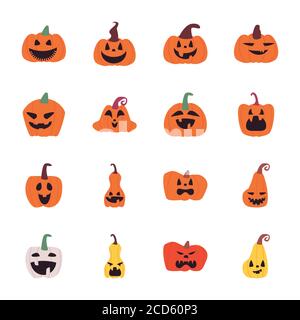 Pumpkins dessins animés forme libre style icônes collection design, Halloween et thème de vacances illustration vectorielle Illustration de Vecteur