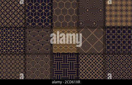 Motifs géométriques sans couture. Ensemble de décorations vectorielles à rayures de style graphique, motif labyrinthe décoratif vintage, rayures géométriques Illustration de Vecteur