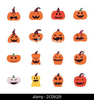 Pumpkins dessins animés collection de style de forme libre des icônes de conception, Halloween et thème de vacances illustration vectorielle Illustration de Vecteur