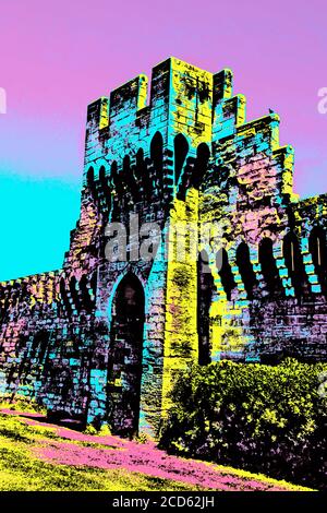 Murs et tours autour du centre historique d'Avignon. Une ville médiévale avec une vie culturelle énorme en France. Filtre Poster Blacklight. Banque D'Images