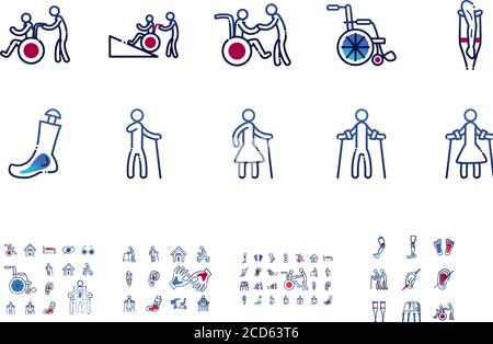 Homme aidant d'autres personnes sur fauteuil roulant modèle dégradé icône de handicapés Handicap et thème médical Illustration vectorielle Illustration de Vecteur