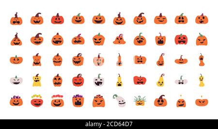 Pumpkins dessins animés forme libre style 50 Icon Set design, Halloween et thème de vacances illustration vectorielle Illustration de Vecteur