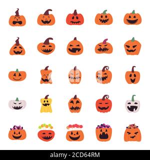 Pumpkins dessins animés forme libre icônes style conception de groupe, Halloween et thème de vacances illustration vectorielle Illustration de Vecteur