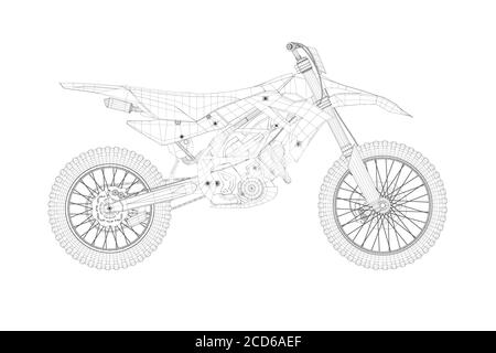 Image filaire d'une moto sportive à partir de lignes noires sur fond blanc. Vue latérale. 3D. Illustration vectorielle Illustration de Vecteur