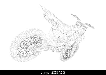 Image filaire d'une moto sportive à partir de lignes noires sur fond blanc. Vue en perspective. 3D. Illustration vectorielle Illustration de Vecteur