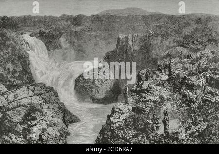 Empire brésilien (1822-1889). Brésil. Chutes Paulo Afonso. Vue à la jonction des eaux de la rivière Sao Francisco. Gravure. La Ilustracion Española y Americana, 1881. Banque D'Images