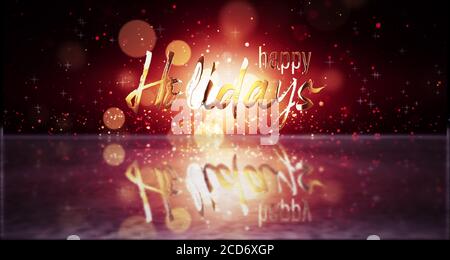 Happy Holidays texte doré avec magnifique arrière-plan de lumières de bokeh. Magic Holiday abstrait scintillant fond avec étoiles clignotantes et bokeh flou Banque D'Images
