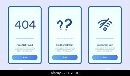 âge introuvable rechercher une connexion perdue pour les applications mobiles Modèle d'interface utilisateur de page de garde avec trois variantes couleur plate moderne style Illustration de Vecteur