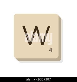Lettre W en alphabet scrabble. Isolez l'illustration vectorielle pour composer vos propres mots et expressions. Illustration de Vecteur