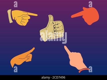 Ensemble d'icônes de mains vectorielles : plusieurs types de doigts de pointeur poings et un geste correct dans le style de dessin à main libre simple Illustration de Vecteur