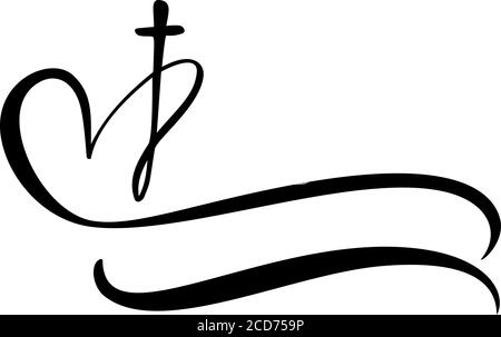 Modèle de logo vectoriel pour les églises et les organisations chrétiennes croix sur le coeur. Signe religieux de calligraphie croix et coeur. Minimaliste Illustration de Vecteur