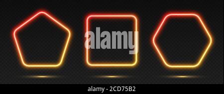 Ensemble de cadres de dégradé au néon, collection de bordures rouges-jaunes. Formes lumineuses. Illustration de Vecteur