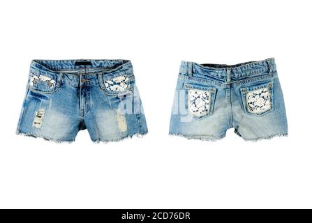 Short en Jean féminin isolé sur fond blanc Banque D'Images