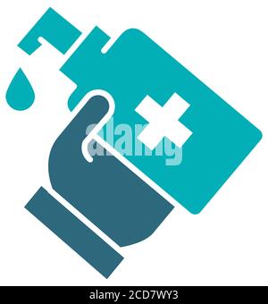 Main humaine avec icône de couleur désinfectante. Nettoyage des mains, symbole de désinfection Illustration de Vecteur