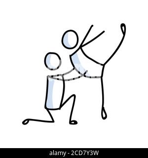 Dessin à la main gay hommes stickman danseur de ballet concept. Contour simple deux mâles ballerina couple doodle icône clipart. Pour le studio de danse lgbtq ou fierté Illustration de Vecteur