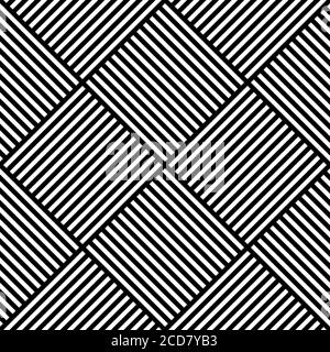 Motif vectoriel abstrait géométrique sans couture. Tissage de tissu avec lignes droites croisées noires et blanches. Vérifiez la texture de l'arrière-plan en diagonale. Illustration de Vecteur