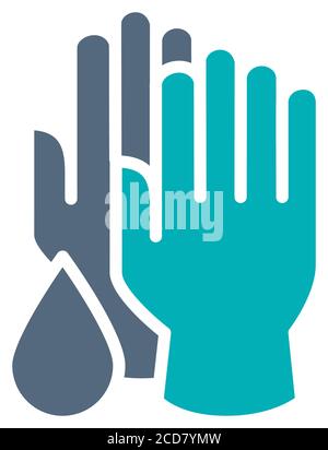 Gants médicaux avec icône en forme de goutte de désinfectant. Fourniture de nettoyage, symbole de désinfection des mains Illustration de Vecteur