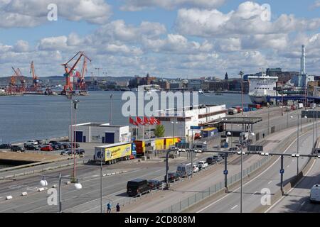 Vue aérienne du terminal de ferry de Göteborg, Suède. Le ferry Gothenburg-Frederikshavn est exploité par Stena Line, originaire de Göteborg Banque D'Images