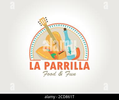 Logo de la cuisine mexicaine. Badges, étiquettes, logotype pour l'alimentation mexicaine. Illustration de Vecteur