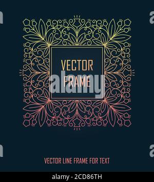 Cadre linéaire vectoriel avec espace de copie pour le texte. Élément de conception monogramme de couleur dorée et noire. Modèle de vecteur de cadre linéaire pour votre conception Illustration de Vecteur