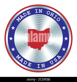 Fabriqué dans l'Ohio local signe de production, autocollant, sceau, timbre. Enseigne hologramme ronde pour la conception d'étiquettes et le marketing national Illustration de Vecteur