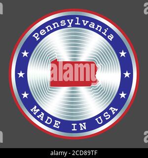 Fabriqué en Pennsylvanie signe de production locale, autocollant, sceau, timbre. Enseigne hologramme ronde pour la conception d'étiquettes et le marketing national Illustration de Vecteur