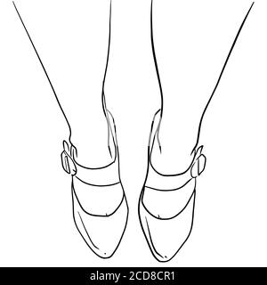 Dessinez le contour des pieds dans la vue de dessus des chaussures Illustration de Vecteur