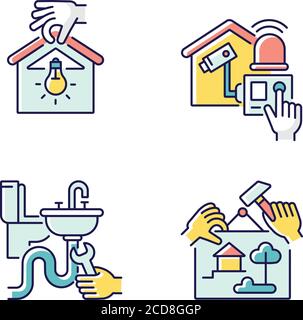 Ensemble d'icônes de couleur RVB pour l'entretien de la maison Illustration de Vecteur