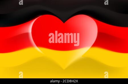 L'Allemagne avec amour. Drapeau national de l'Allemagne avec des vagues en forme de coeur. Arrière-plan dans les couleurs du drapeau allemand. Forme du cœur, illustration vectorielle Illustration de Vecteur