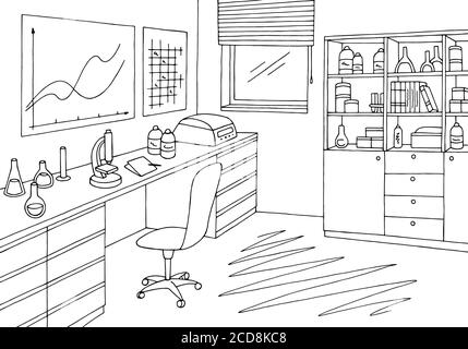 Illustration vectorielle d'esquisse intérieure noire blanche pour le graphique de laboratoire Illustration de Vecteur